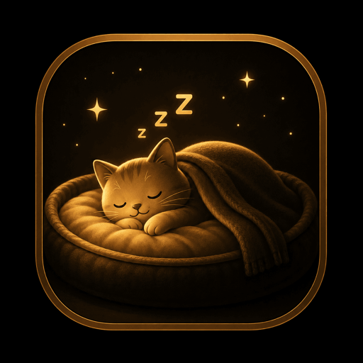 Luna, the SleepOS sleep-cat, curled up cozy and asleep